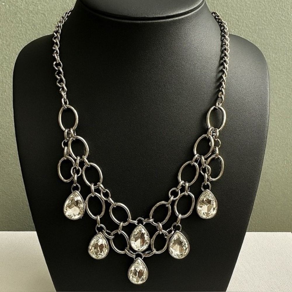 Vintage Y2K‎ Womens Tiered Teardrop Rhinestone Chain Statement Princess Necklace